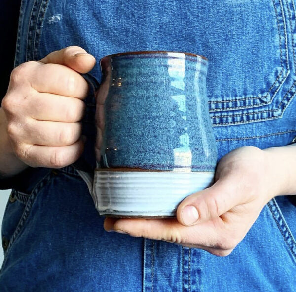 blue pottery mugs handmade in saskatchewan in Saskatoon gift shop