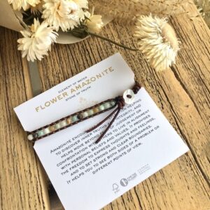 amazonite gemstone saskatoon in beaded leather bracelet - single wrap unisex jewelry
