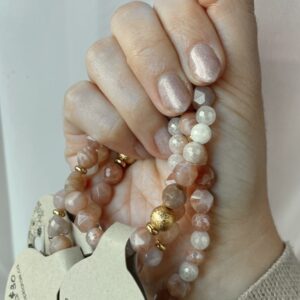 Beaded Bracelet - Light Pink, Cream and Soft Grey with Gold accent beads.
