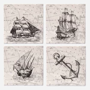 nautical ceramic coasters set