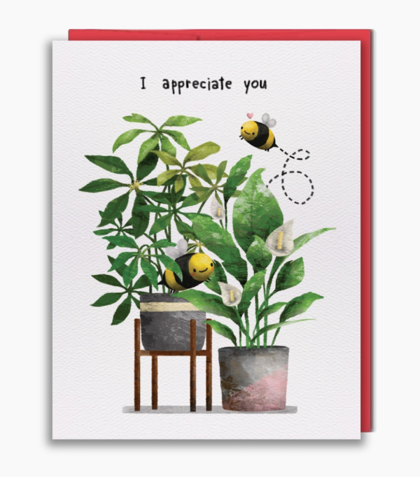 i appreciate you gretting card with bees and plants