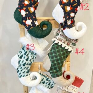 Unique handmade christmas stocking - curled toe, elf shoe, jingle bell, fur rim, tassels, pom poms - saskatoon