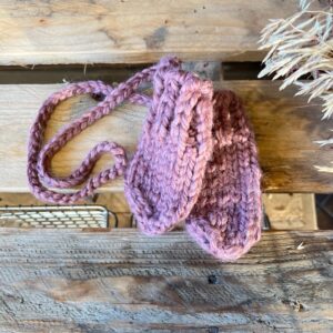 Handmade Baby Mittens with attached string in pink saskatoon