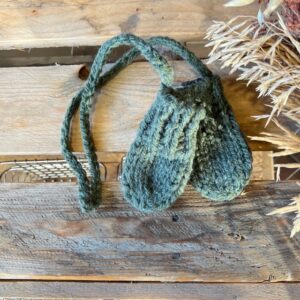 Handmade Baby Mittens with attached string in green