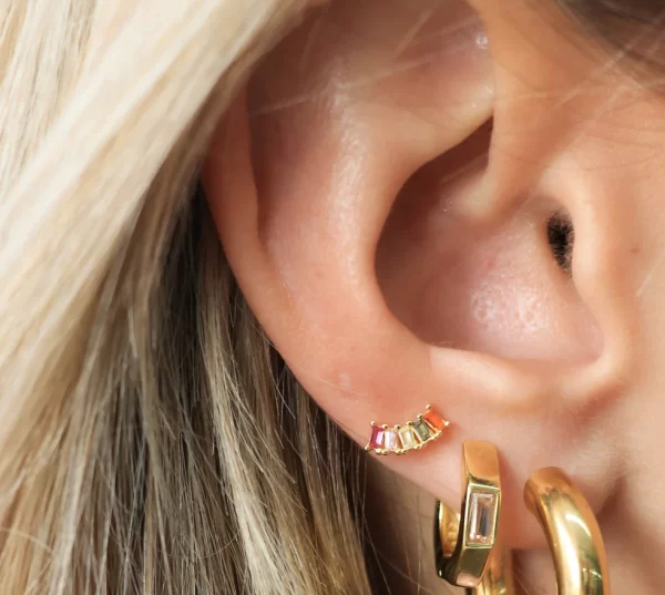 jewel tone studs earrings rainbow cubic zirconia