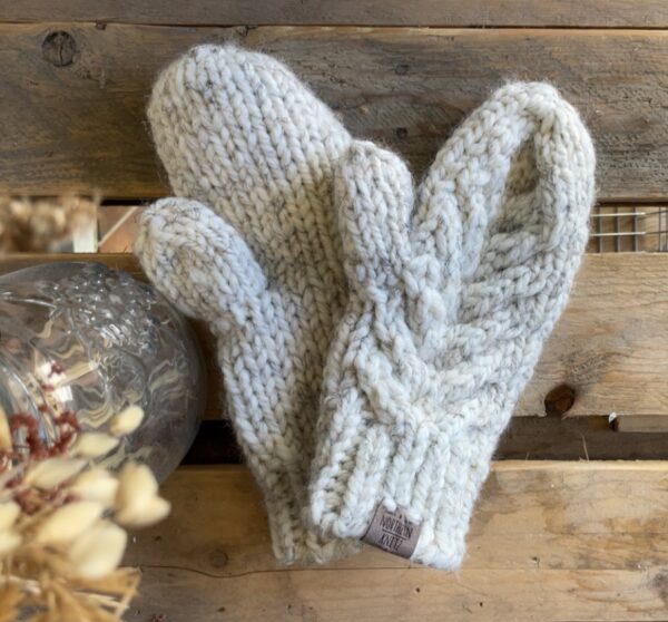 handmade knit adult mittens in ivory saskatoon gifts