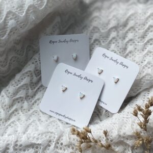 Opalite Studs Earrings - Small Heart Shaped.