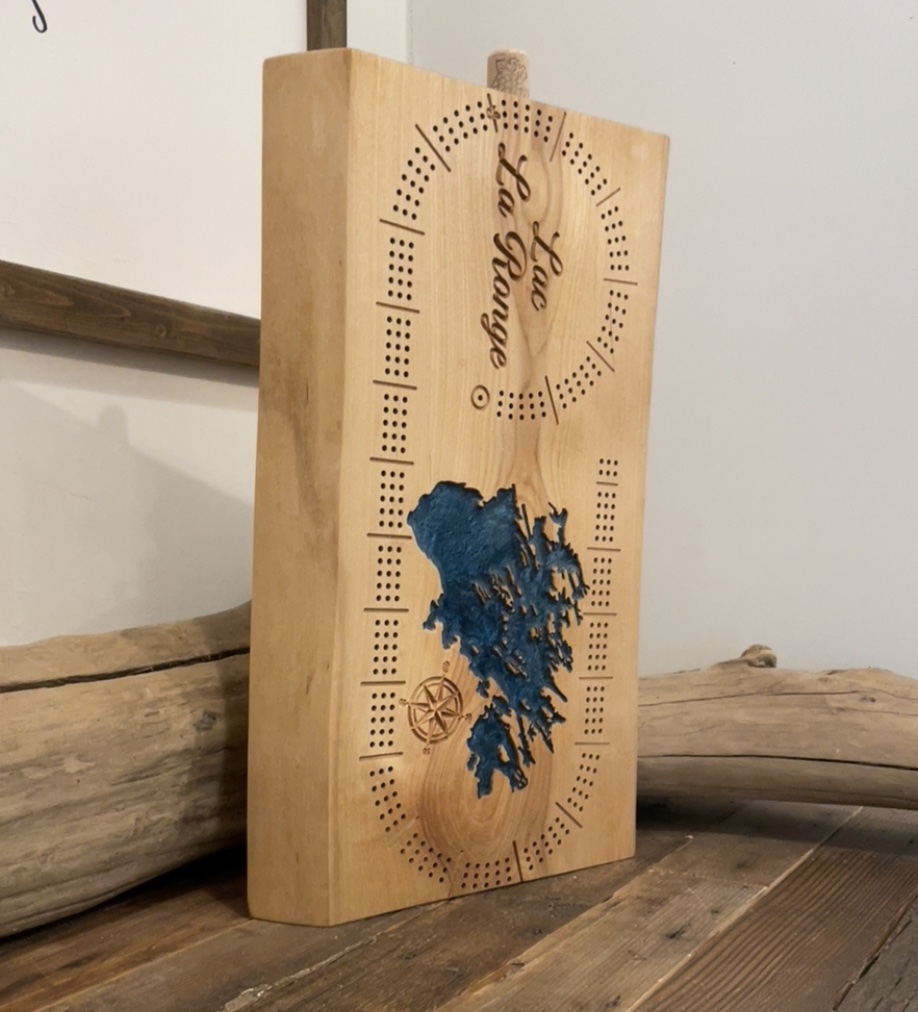 Cribbage Board with Lake Map » Hen & Chick Studios