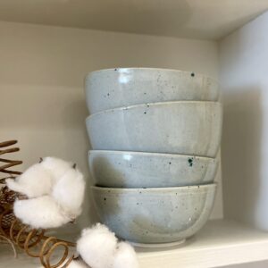 soft faded blue pottery bowl set of four