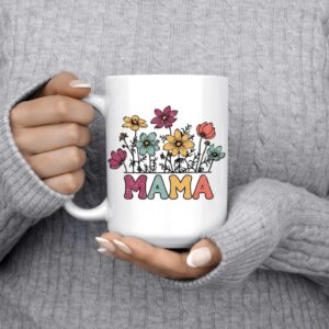 White mug with colourful flowers and the word - Mama