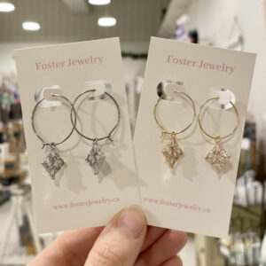 Hoop Earring with Diamond Charm Dangle