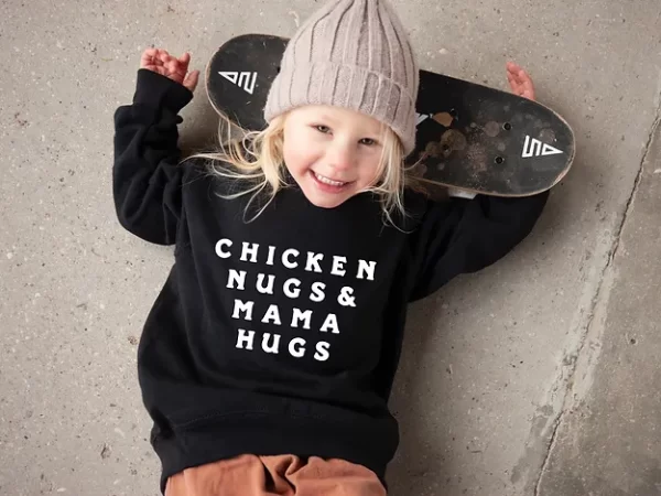 Chicken Nugs and mama hugs black sweater for Kids Sweatshirt