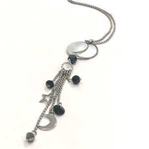 Long Boho Necklace Silver moon and star