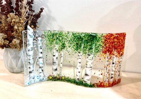 Four seasons birch trees Glass Art - Home Decor