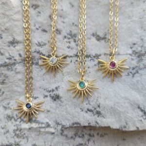 sunburst gem necklace on gold filled chain - short gold layering necklaces saskatoon