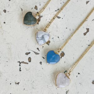 heart necklaces shaped gemstone pendant on gold filled chain - short gold layering necklaces saskatoon