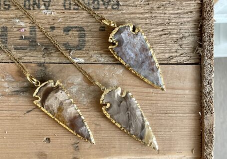 jasper arrowhead long necklaces with gold edging - chunky long necklace saskatoon