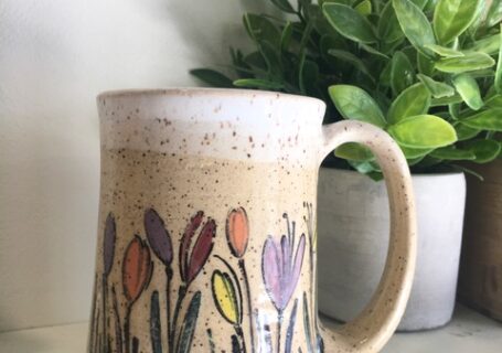 Pottery Mugs with Tulips flower