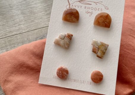 handmade polmer clay stud earrings - peach stud pack of three