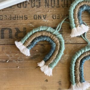 miniature macrame rainbows, wall hanging, car charms, keychains - made in canada green and blue