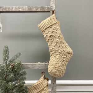 handmade crochet knit christmas stocking - tan