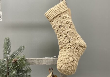 handmade crochet knit christmas stocking - tan