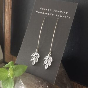 Leaf Crystal Drop Earrings on silver wire, simple wedding earrings, saskatoon