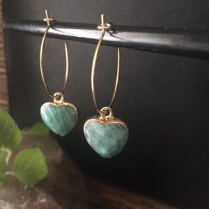 gold hoop with amazonite gemstone heart Dangle Earring