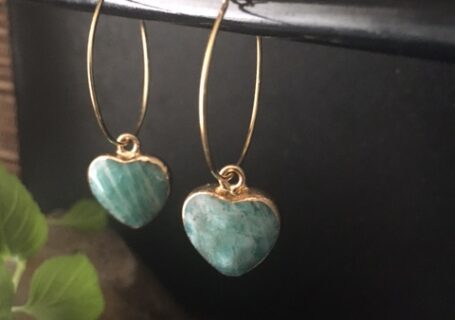 gold hoop with amazonite gemstone heart Dangle Earring
