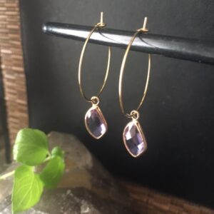 gold hoop with purple crystal Dangle Earring