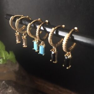 Gold Huggie Hoop Earrings with Crystal Charm Dangle saskatoon