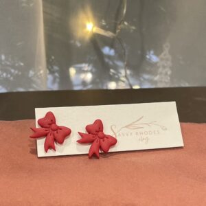 red ribbon bows clay stud earrings saskatoon festive winter christmas jewelry