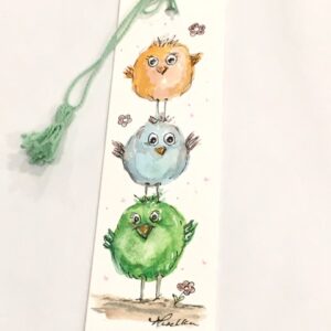 Hand Painted Bookmark Whimsical Birds