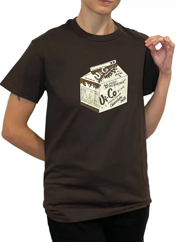 Vi-Co nostalgia t shirt | Dark brown unisex retro Tee | vico chocolate milk carton
