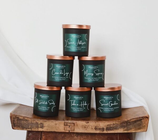 stack of black jar Wooden Wick Soy Candles | aromatherapy and scented gifts