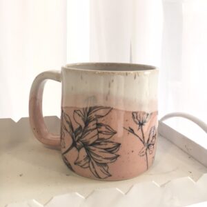 Pink Floral Handmade Pottery Mug