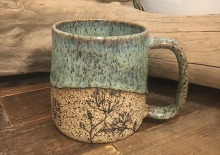 Handmade turquoise floral Pottery Mug