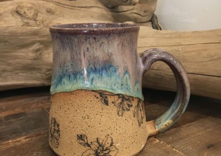 Turquoise & Floral Pottery Mug