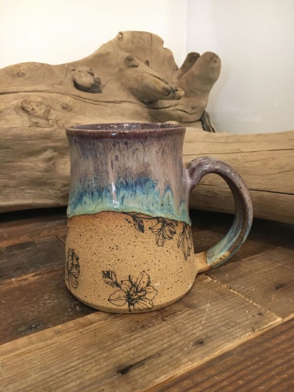 Turquoise & Floral Pottery Mug