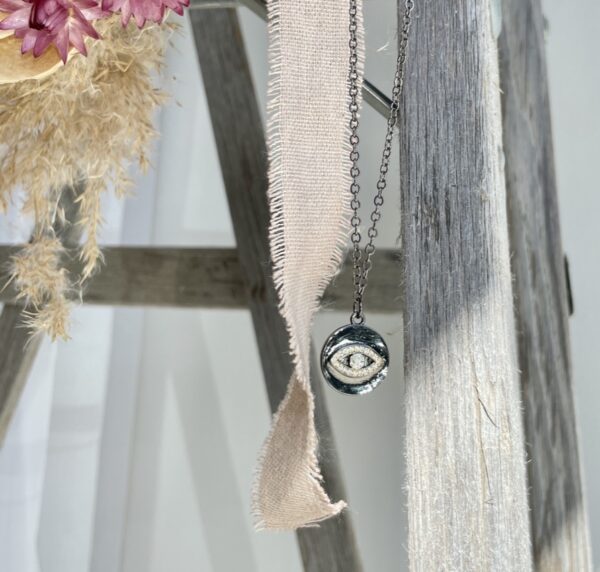 gunmetal evil eye necklace saskatoon jewelry