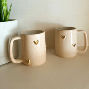 Pottery Mug - Gold Hearts